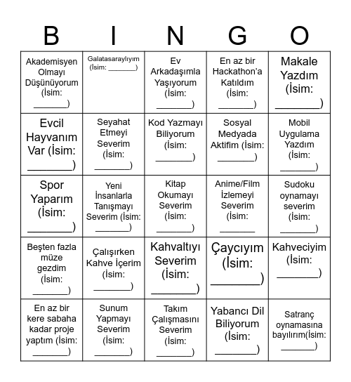 BÖTE YL Ice Breaker Bingo Card