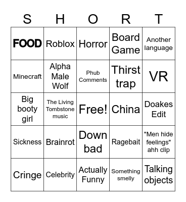Yt Short Bingo Card