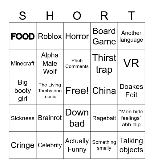 Yt Short Bingo Card