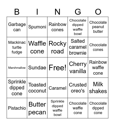 Ice Cream BINGO Card