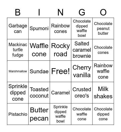Ice Cream BINGO Card