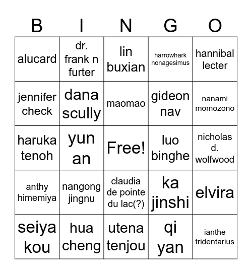 amar’s favorite characters <3 Bingo Card