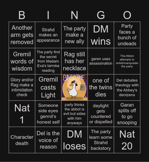 CoS (Hardcore) Season 2 Ep. 1 | Abbey of Saint Markovia Bingo Card