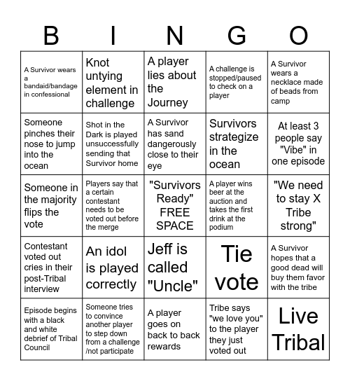 Survivor 49 BINGO Card