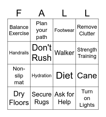Fall Prevention #2 Bingo Card
