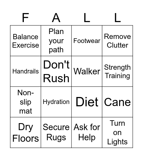 Fall Prevention #2 Bingo Card