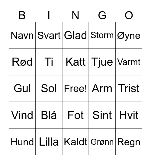 Engelsk 2.trinn Bingo Card