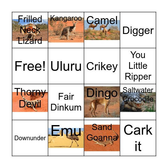Australian Outback Bingo Card
