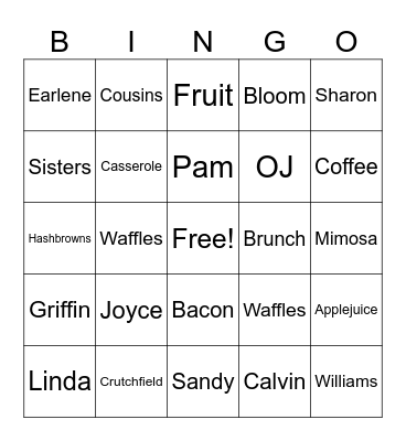 SISTER COUSIN BINGO Card