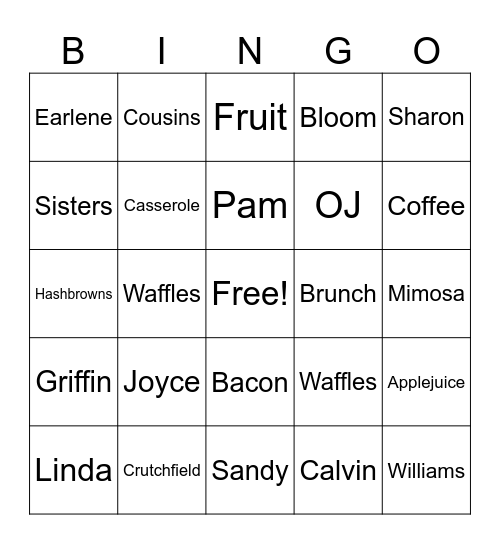 SISTER COUSIN BINGO Card
