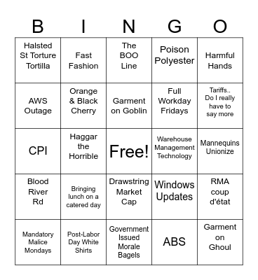 Apparel & AccesSCARIES Bingo Card