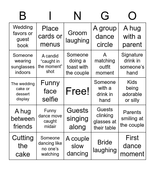 Brandi & Matt's wedding bingo Card