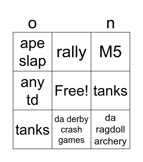 da random games Bingo Card