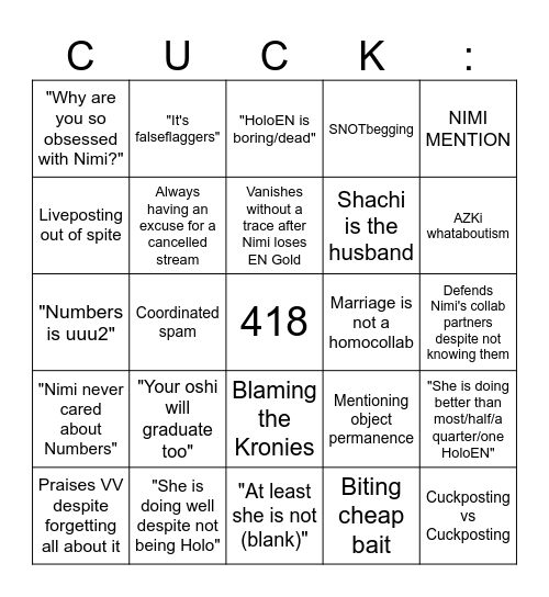 NAPLING'S MISERABLE BINGO Card