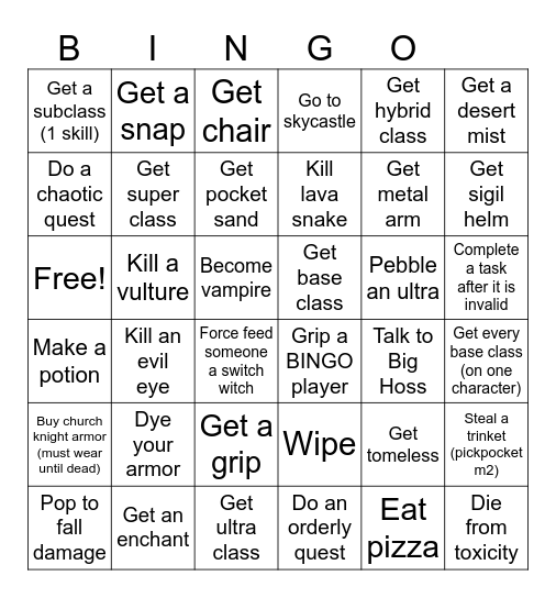 Rogue Bingo Card