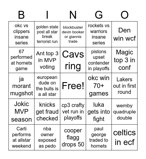 NBA 25-26 Bingo Card