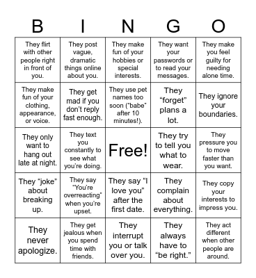 Red Flag Bingo Card