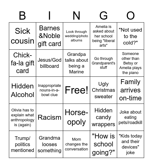 Christmas Family Reunion Bingo Card