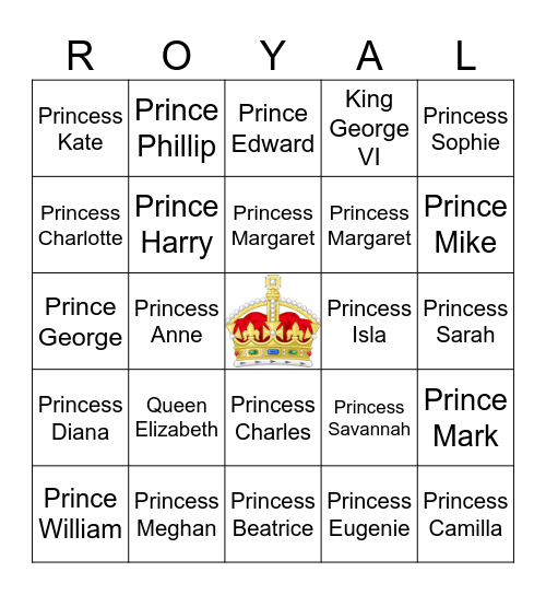 Bingo for Royals Bingo Card