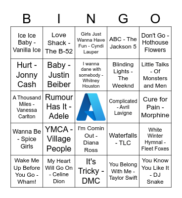 Microsoft Give Month - Music Bingo Card