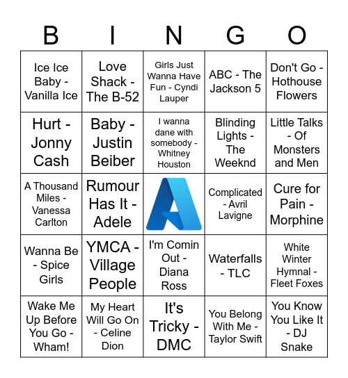 Microsoft Give Month - Music Bingo Card