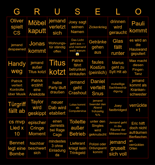 Halloween-Gruselo Bingo Card