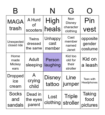 DisneyLand Bingo Card