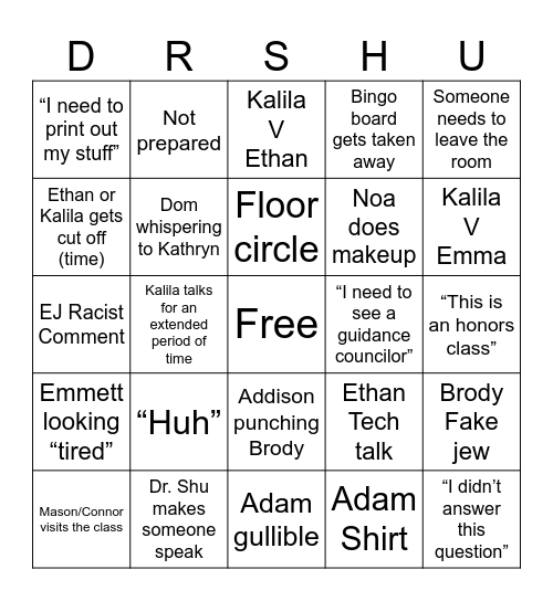 Seminar Bingo Card