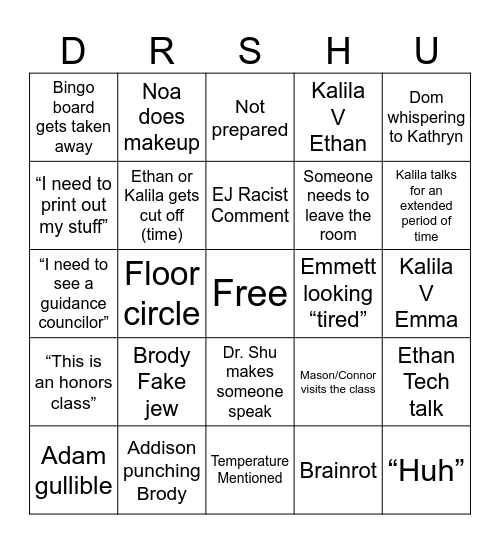Seminar Bingo Card