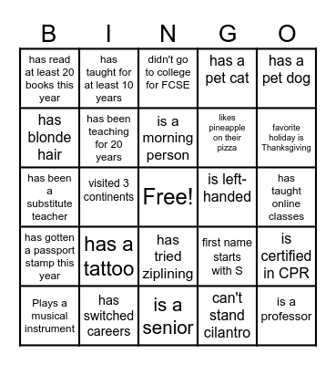 Find Someone Who... Bingo Card