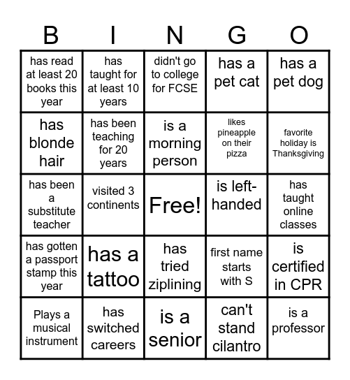 Find Someone Who... Bingo Card