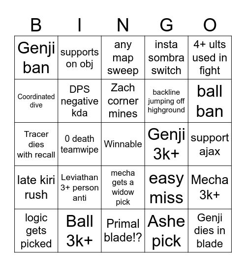 Black Team Bingo Card