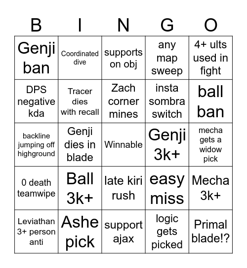 Black Team Bingo Card