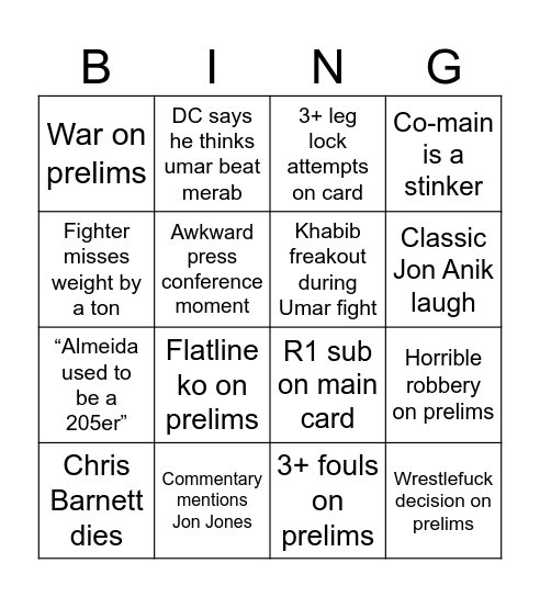Untitled Bingo Card