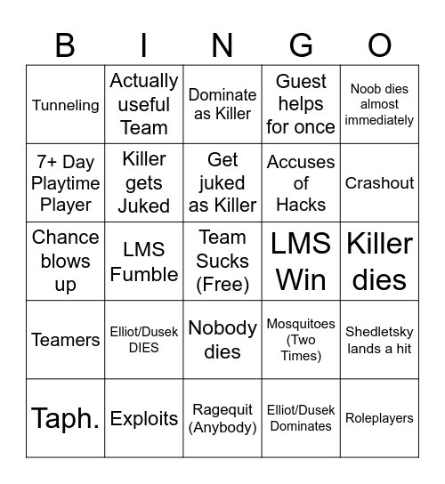Forsaken Bingo Card
