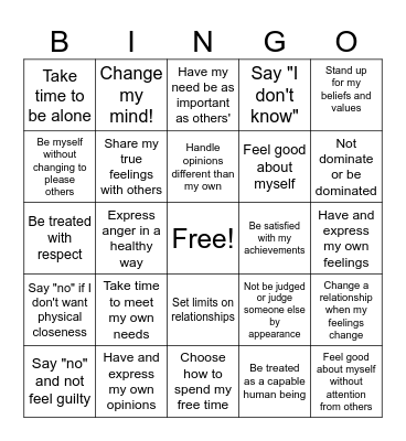 "It's okay to...." Bingo Card