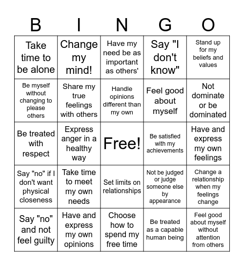 "It's okay to...." Bingo Card