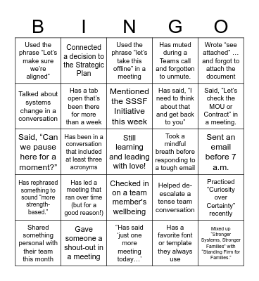 FSS/CHW Leadership Bingo Card