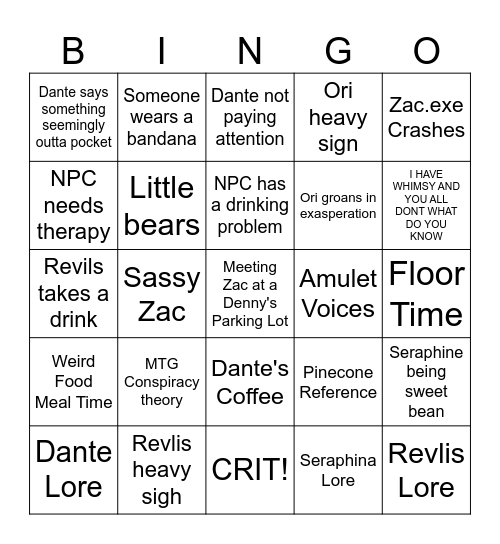 Rebels Without A Castle Bingo Card