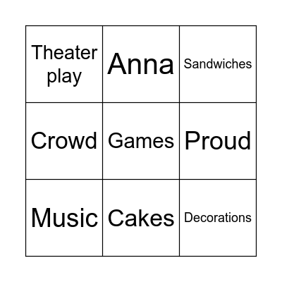 School Festival Bingo Card
