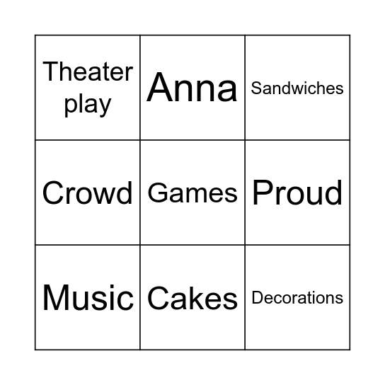 School Festival Bingo Card