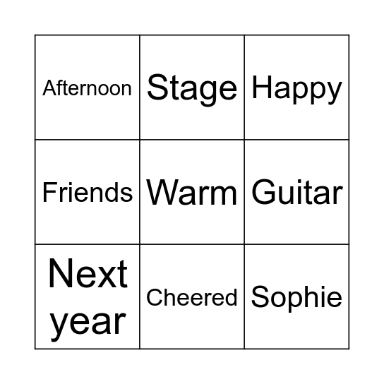 School Festival Bingo Card