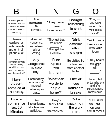Conferences Team Card Bingo Card
