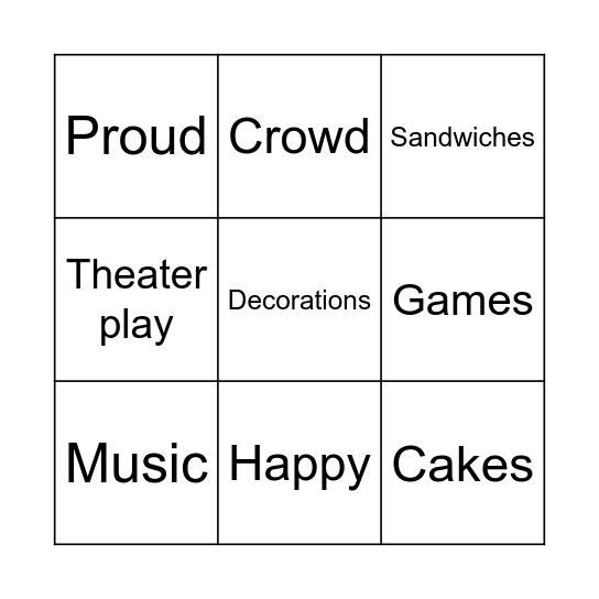 School Festival Bingo Card