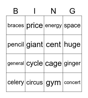 Gentle Cindy Bingo Card