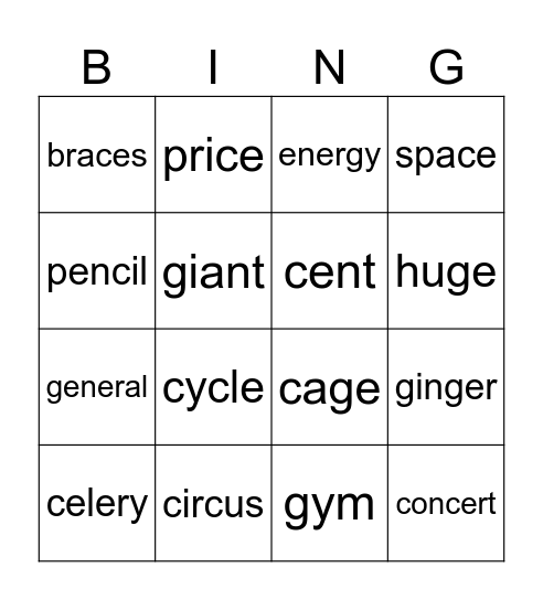Gentle Cindy Bingo Card