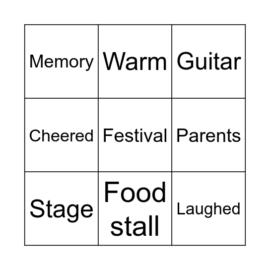 School Festival Bingo Card