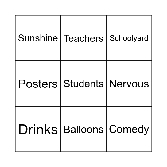 School Festival Bingo Card