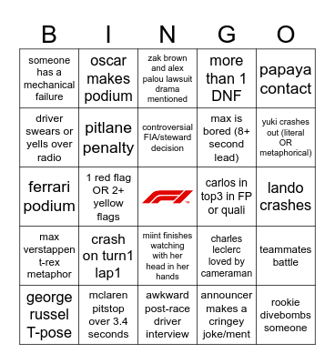 2025 MEXICO GP Bingo Card