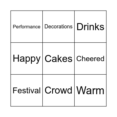 School Festival Bingo Card